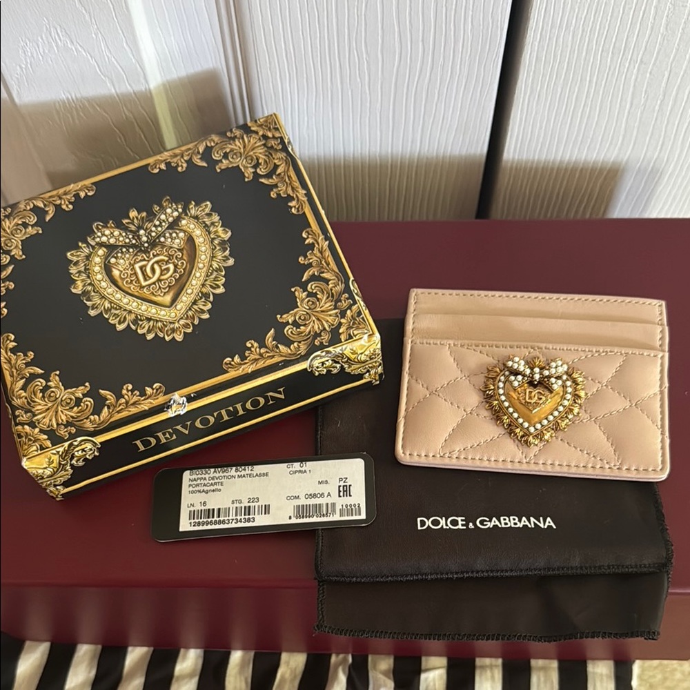 Dolce & Gabbana Blush Card Holder with Gold Embellishment